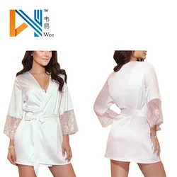Sexy Sleepwear Female Chemise Summer Loungewear Drawstring Night Dress Artificial Silk Robes Women With Half Sleeve
