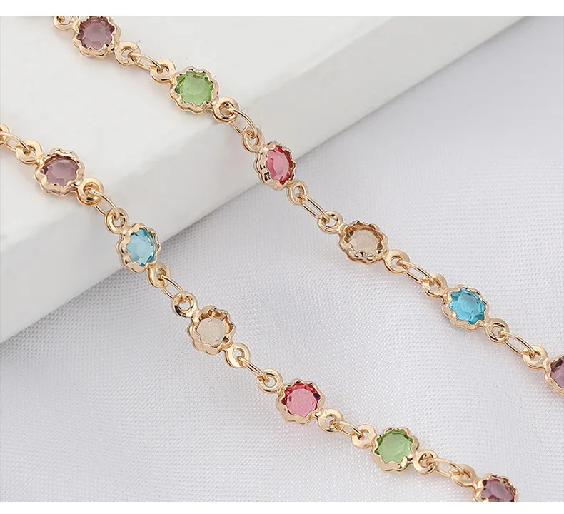 NANA 14k gold plated brass fashon design 2.5mm chain with 5mm colorful crystal beads,jewelry findings