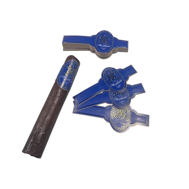 Custom Adhesive Cigar Ring Label with Gold Foil Embossed Logo Soy Ink Flexography Band Label for Stickers