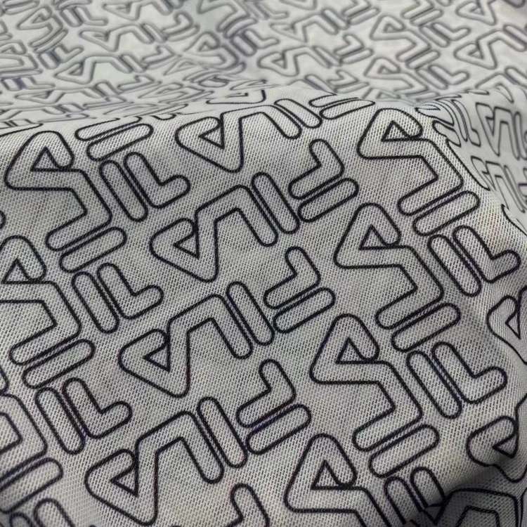 
No MOQ Digital printed logo design polyester spandex stretch soft knit mesh fabric  (1600170717747)