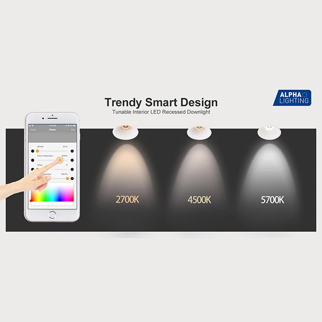 Alpha Lighting DALI DT8 Smart Control 2700K-6500K Downlight CCT Tunable Warm to Dim Warm 2 Dim Led Downlight COB Aluminum Alloy