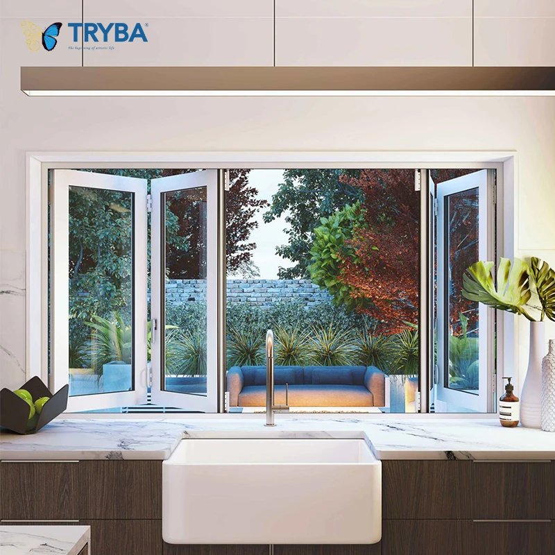 Wholesale Soundproof aluminium profile double glass folding window for kitchen