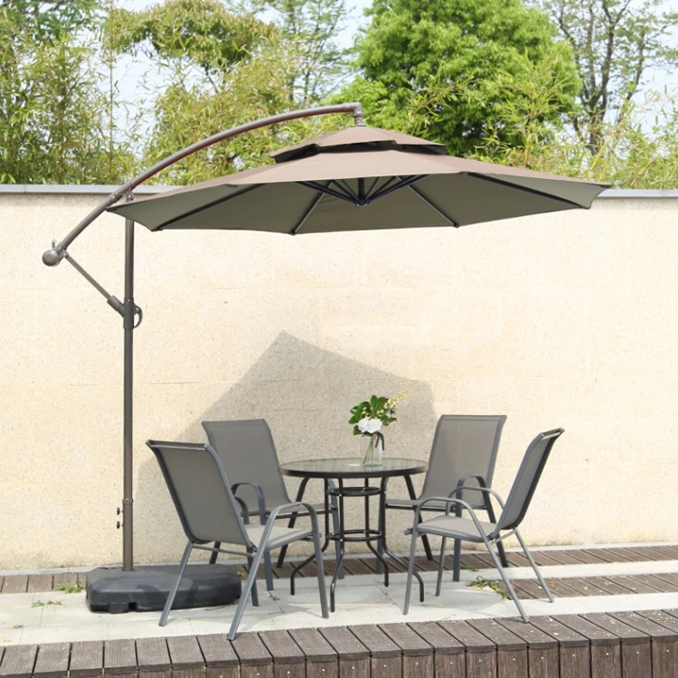 Outdoor Hanging Banana Umbrella Waterproof Cantilever Garden Beach Patio Sun Canvas Parasol Double Layer