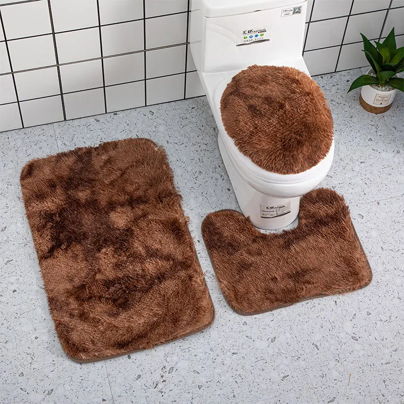 Customizable High Quality Soft Modern Non-slip Bottom multi-color Toilet Bath Floor Mat Rug 3 Pieces Bathroom Carpet Set