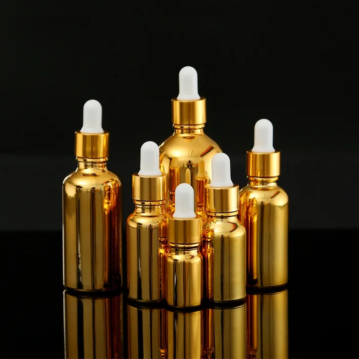 Luxury  Gold Sliver Glass Essential Oil Bottle With Dropper Cosmetic Packaging  Roller Cream Jar Set Skin Suit