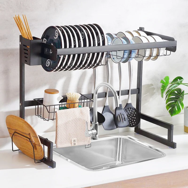2 tier stainless steel dish drying rack shelf kitchenware storage holder kitchen over the sink cabinet dish drain rack