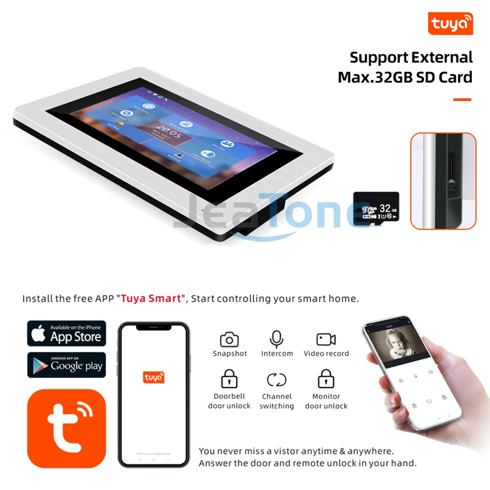 720P WiFi IP Video Door Phone Video Intercom 7' Touch Screen Free App Remote Unlock Code Keypad RFIC Card Access Control System