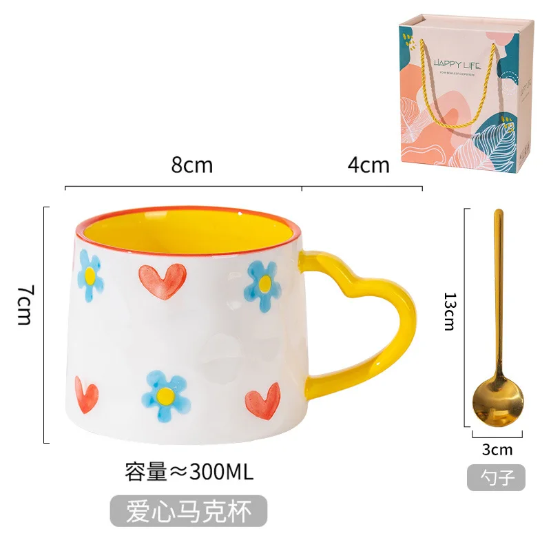 Cute 300ml girly heart ceramic cup mug love creative hand-painted coffee cup gift mugs
