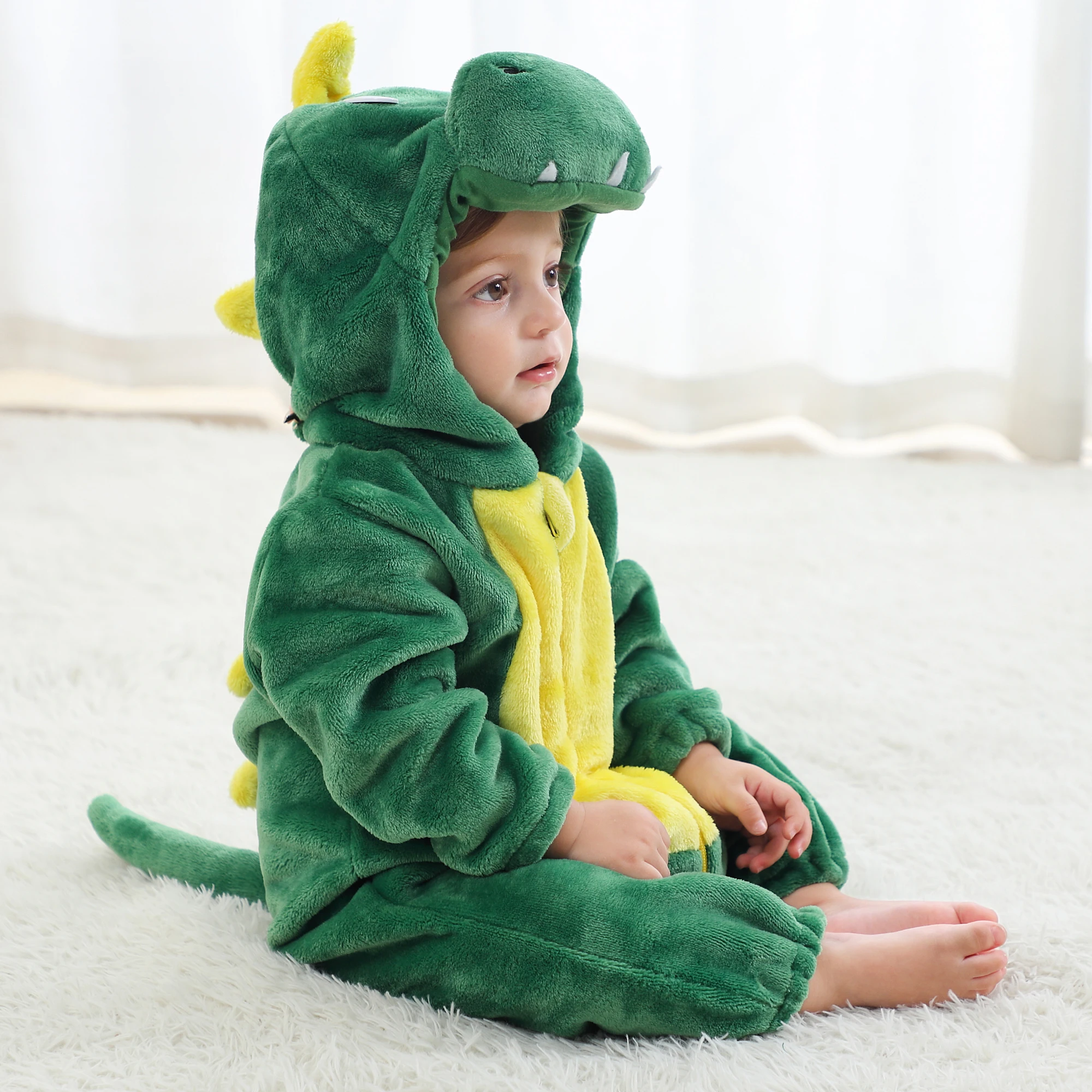 MICHLEY New Design Girls Clothing Dragon Comfort and Warm Winter Flannel Toddler Clothes Animal Baby Rompers
