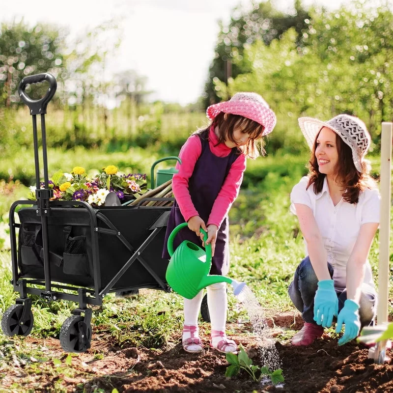 Outdoor Collapsible Folding Wagon Cart Heavy Duty Wagon Trolley Utility Camping Garden Beach Cart With PVC Wheels