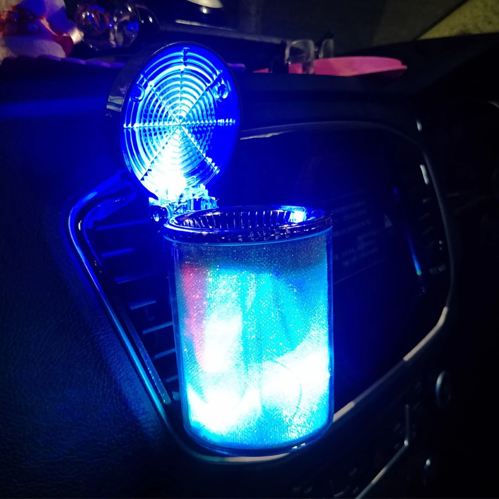 Car Ashtray With LED Light Cigarette Cigar Ash Tray Container Smoke Ash Cylinder Smoke Cup Holder LED Colorful Ashtray