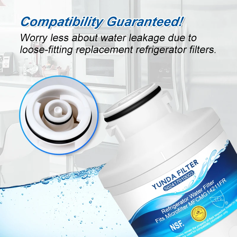 IAPMO Certified water purification compatible for the brands  MFCMG14211FR and  502417010003 Fridge Filter Cartridge Replacement