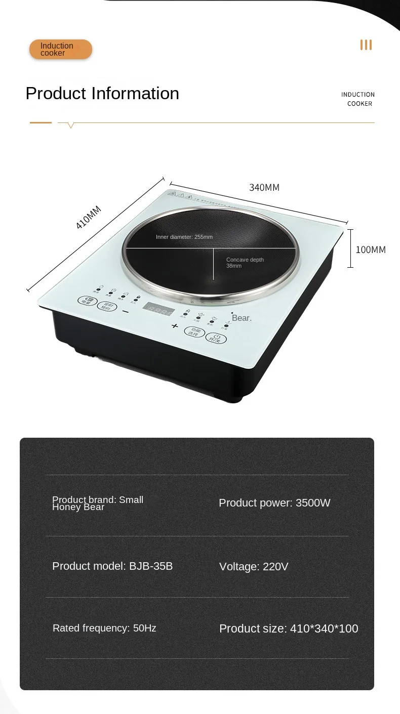 1 Burner 3000W Temperature Sensor Induction Cooktop Stainless Steel Kitchen Equipment Restaurant Use Battery 3500W Capacity