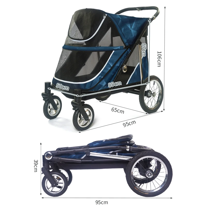 2025 New Large Waterproof Pet Stroller 40kg Big Dog Stroller Sturdy Large Space Carrier Dog Pet Stroller with Metallic Texture