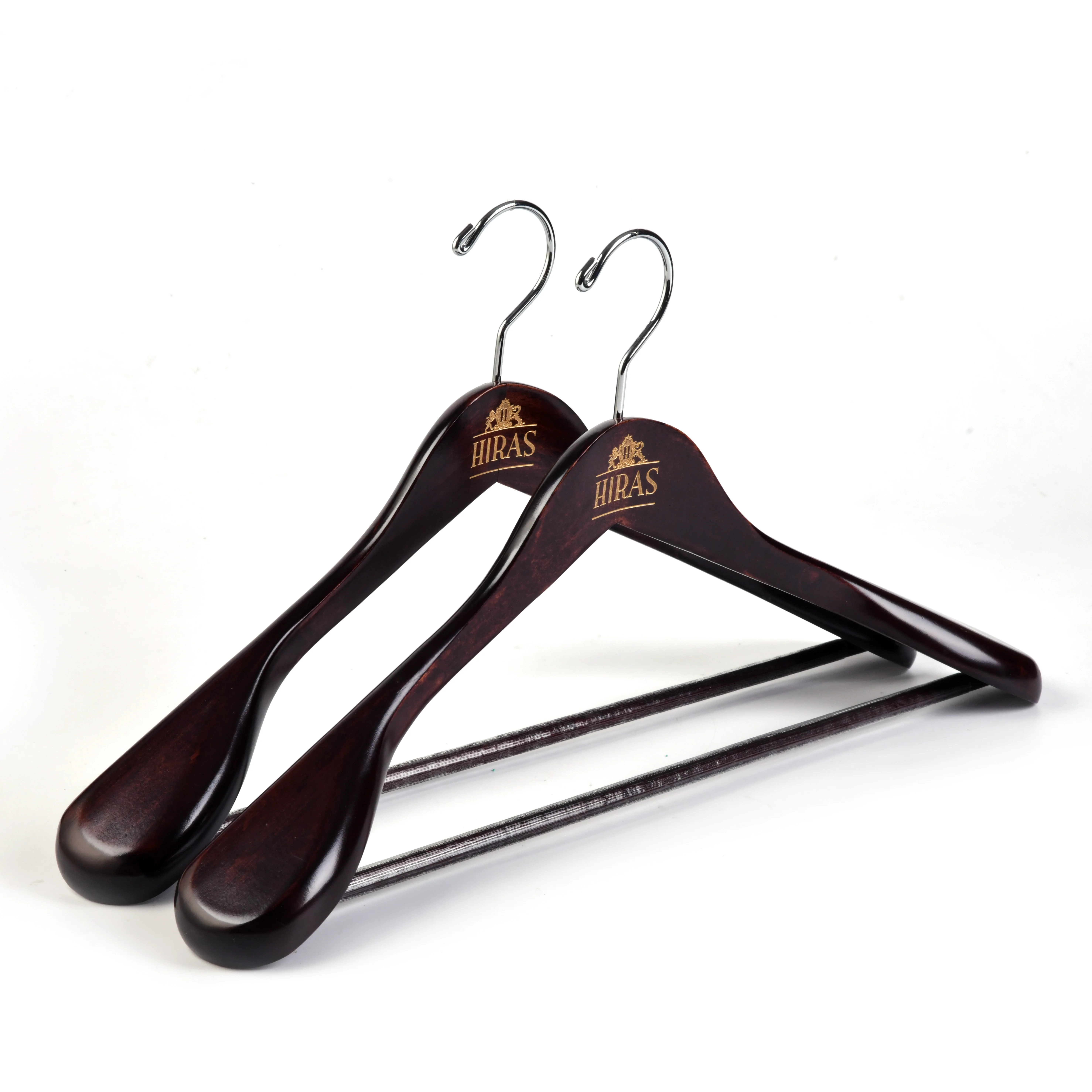 CU9603 High quality  wooden hanger with wide shoulders & logo
