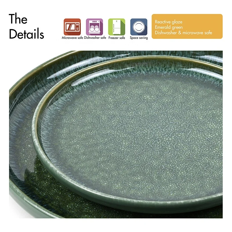 Reactive Dinnerware Crockery Restaurant Hotel 16pcs Korean Tableware Green Reactive Glaze Kitchen Set of Dishes