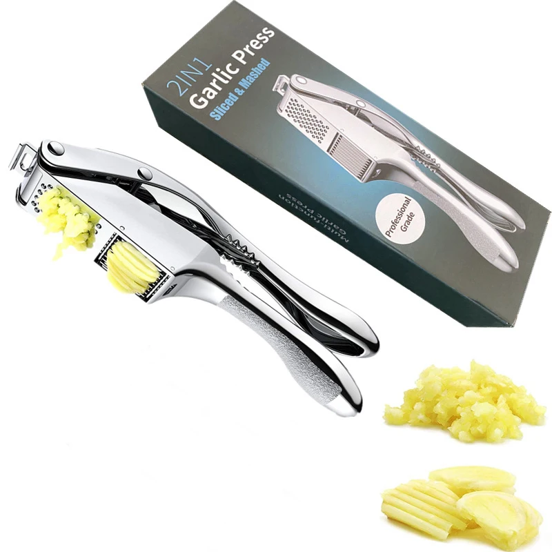Лидер продаж на Amazon 2 в 1 ручная измельчитель чеснока из нержавеющей стали и алюминиевого сплава домашние кухонные
