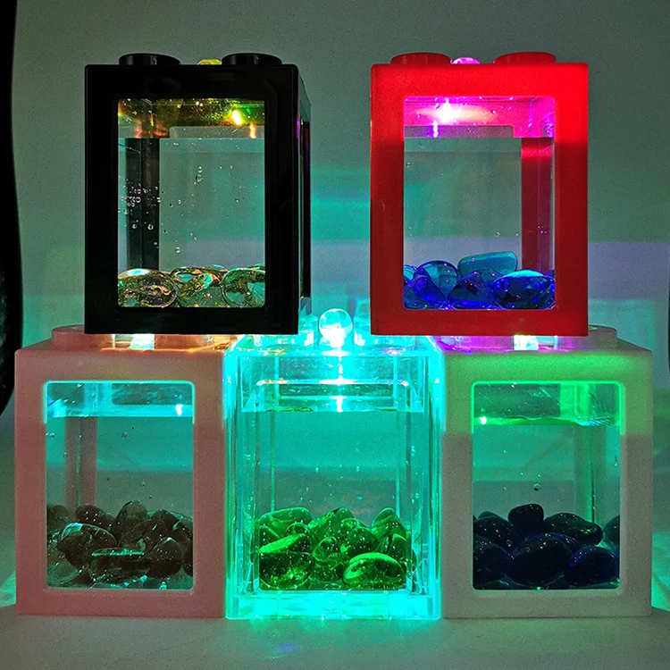 2022 New Design Hot Sale Household Small Building Block Fish Tank With Colorful Lights