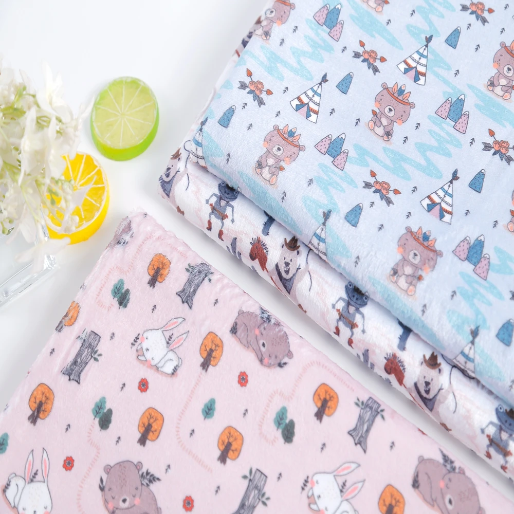 100%Polyester Knit Minky Soft Plush Fabric Digital Custom Printed For Baby Blanket