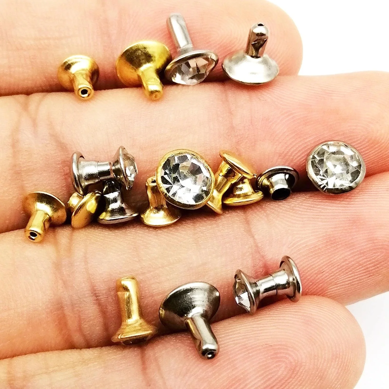 Brass Golden Silver 6mm 8mm Czech Crystal Rhinestone Rivet Decor Diamante Stud Spot for Leather Bag Shoe Jacket Hat DIY