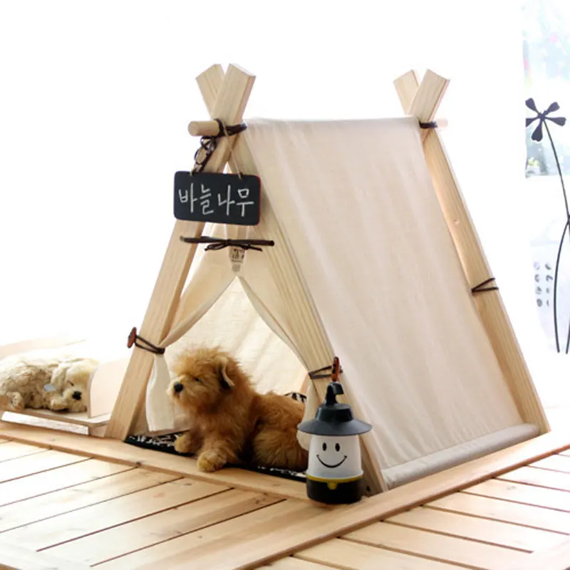 Custom Pet Tent removable Wood  Bed Dog Cat Tipi House Fashion Cat Box House For Four Seasons