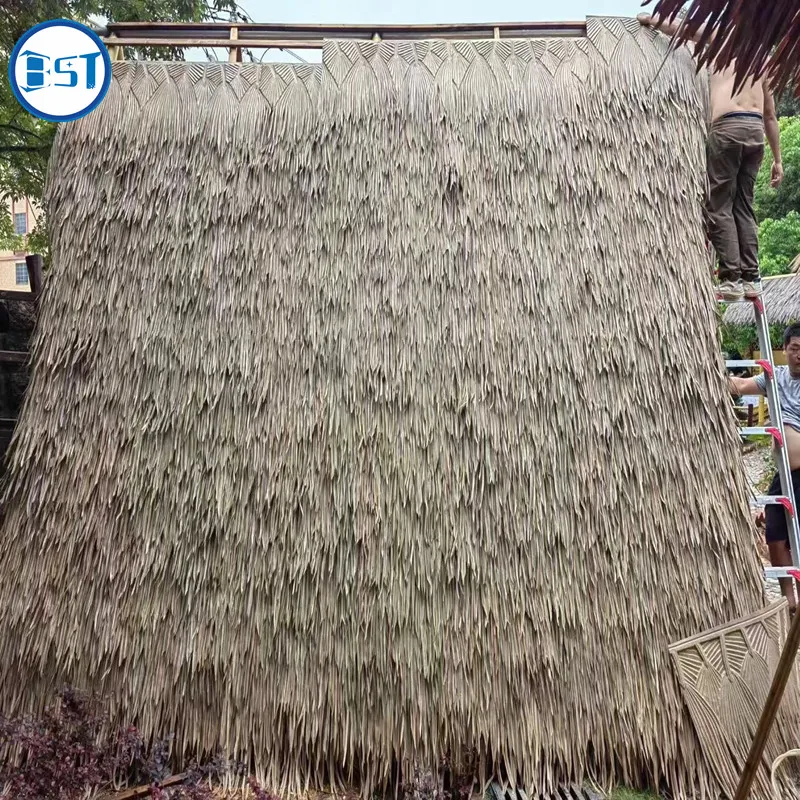 Water resistant emulation palm leaf thatch roof synthetic palm artificial straw plastic thatch for farm roofing