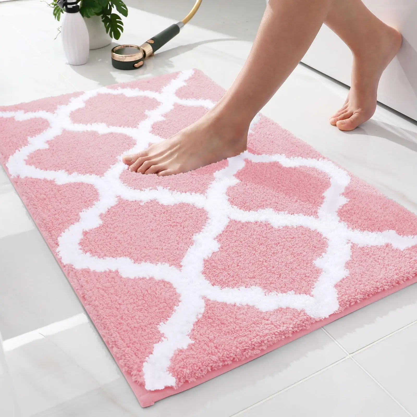 Soft Absorbent Microfiber Bathroom Rugs Non-Slip Shaggy Shower Carpet Machine Wash Dry Bath Mats for Bathroom Floor Tub Shower