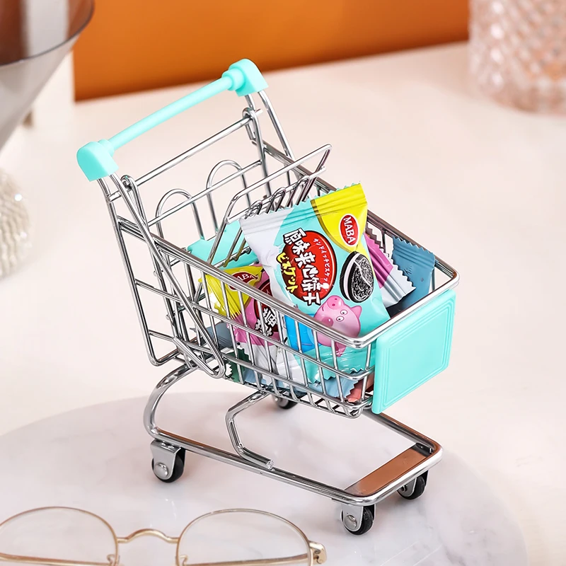 Desktop Decoration Finishing Toys Mini Stainless Steel Shopping Trolley Shopping Cart Toys