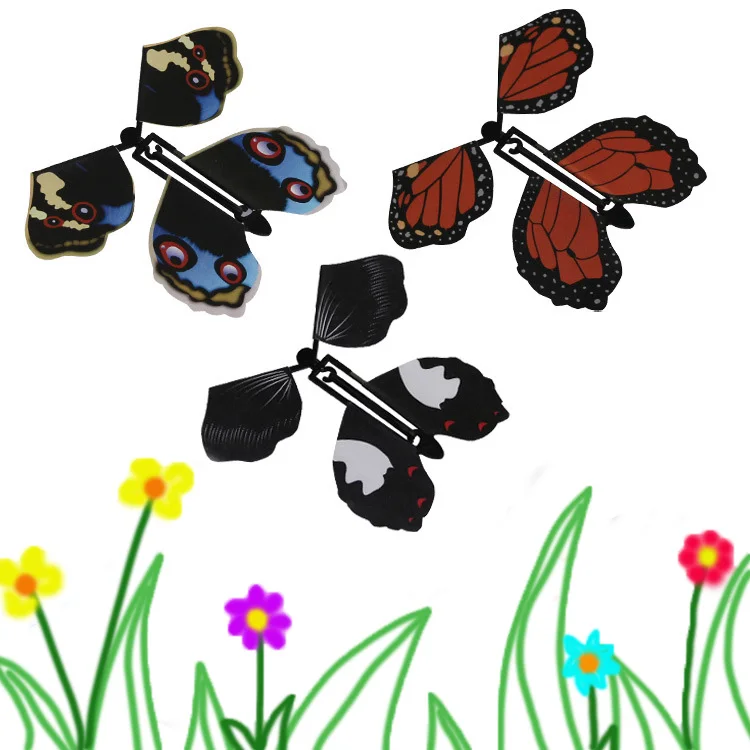 Kids Magic Flying in the Book Butterfly Rubber Band Powered Wind Up Butterfly Wedding Card Gift Butterfly Card Magic Toy