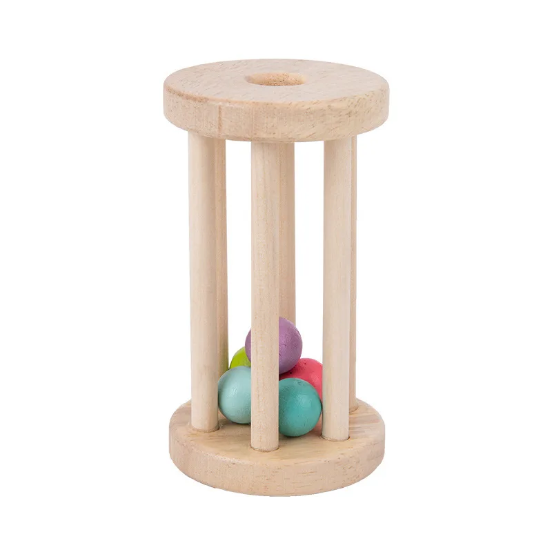 Chinese Wholesale beech wooden Educational baby training Cylinder Wooden Baby Rattle toys WRT004