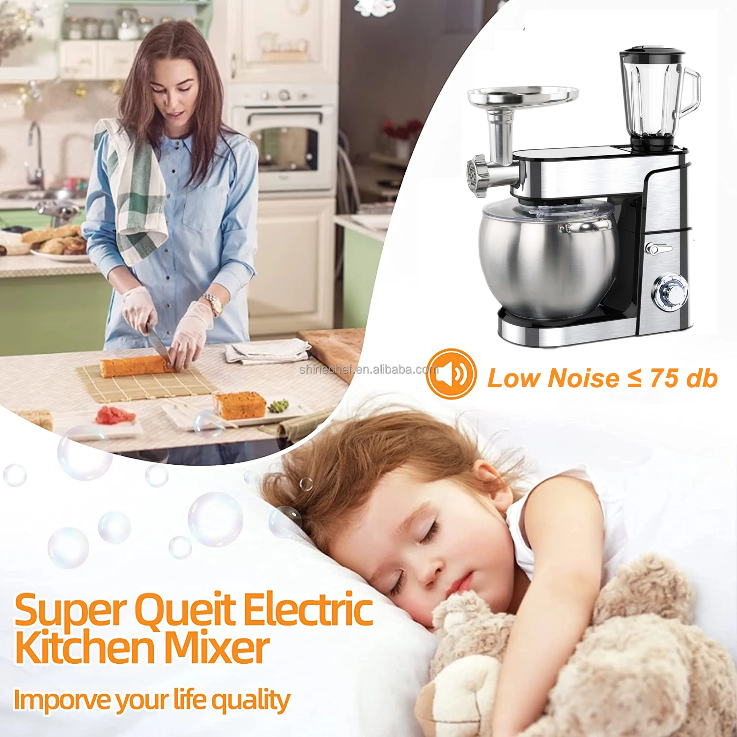 6.5L 7L 10L 12L Electric Kitchen Stand Mixer 1.5L Blender Meat Grinder Dough Mixer Multifunctional Stainless Steel Food Mixer
