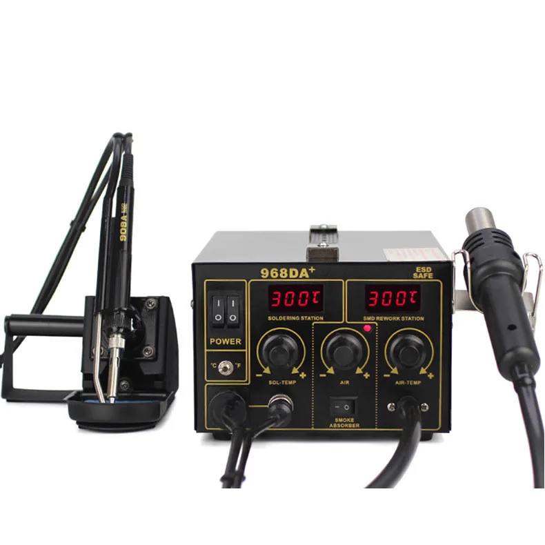 968DA+  temperature control hot air gun with Soldering iron and base welding station High temperature resistant cleaning sponge