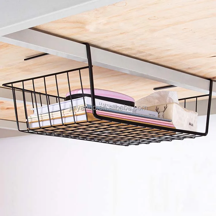 Iron Wire Kids Toys Hanging Under Shelf Storage Basket Metal Mesh Wire Shelf Hanging Document Organizer Office Storage Rack
