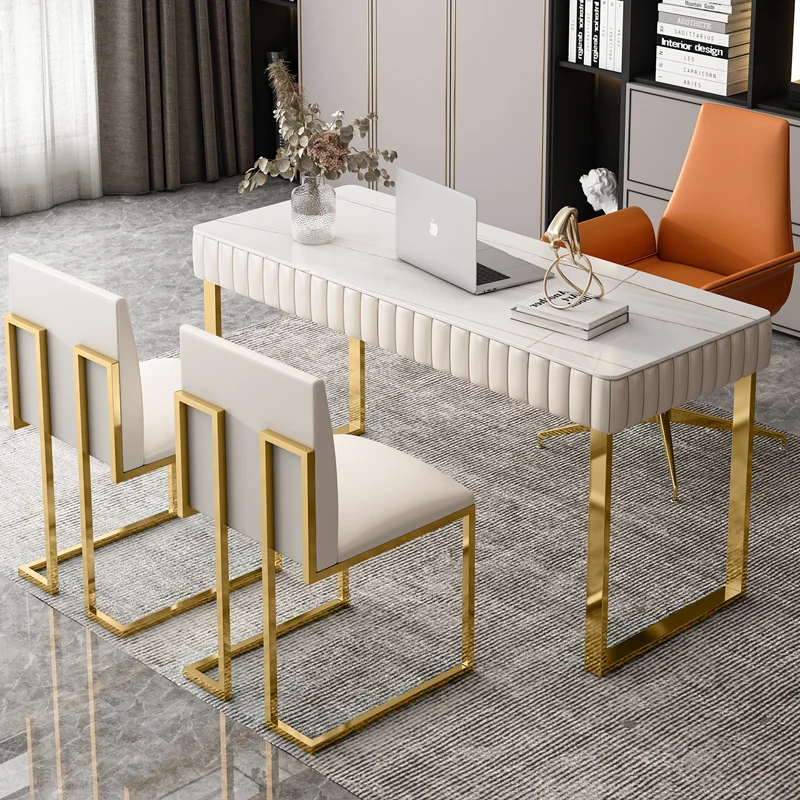Italian rock plate light luxury computer study writing table office desk with chair new product in 2021