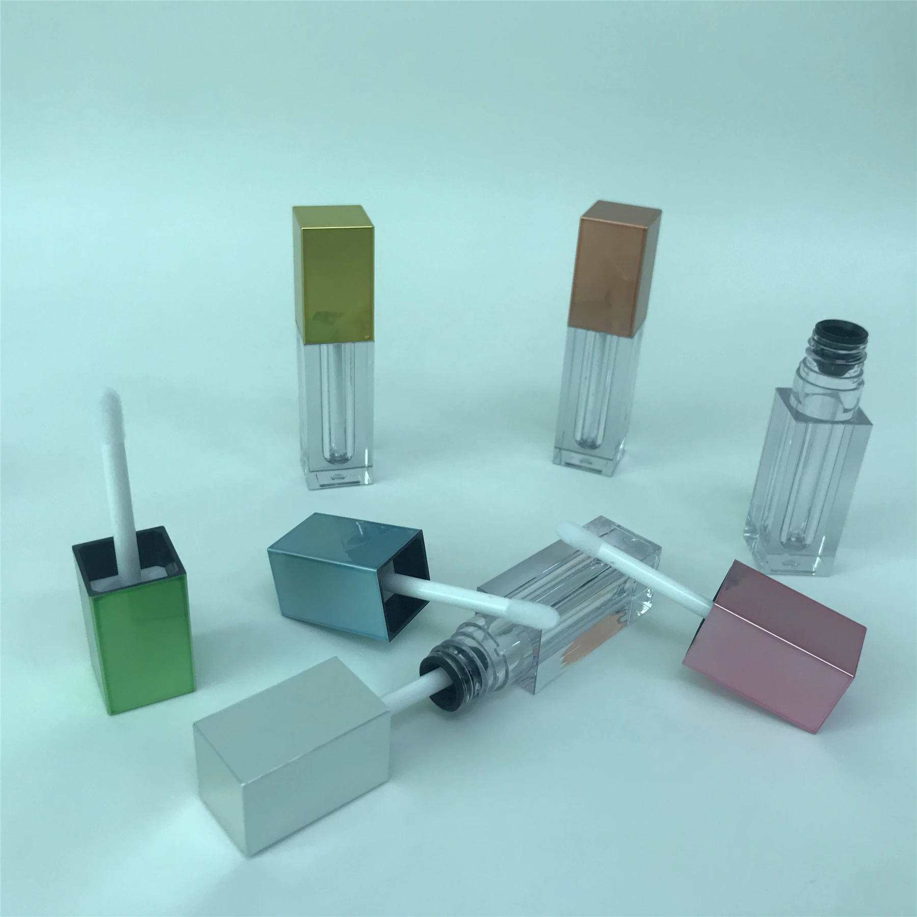 eco friendly square lip tint bottle personalized custom tube packaging clear empty big brush applicator lip gloss tubes 5 ml