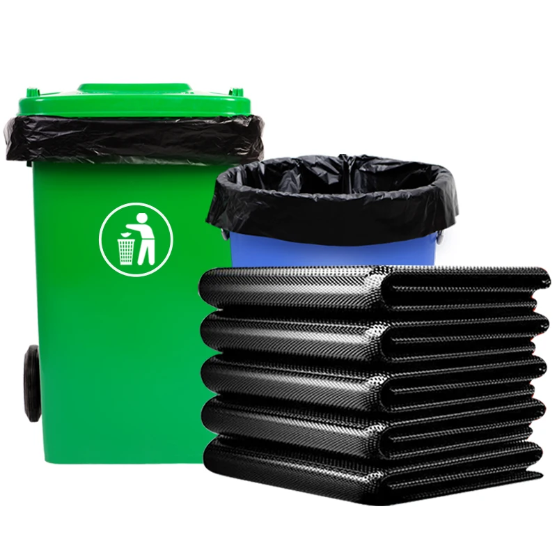 Custom Design 90*100cm Eco-Friendly Large Plastic Garbage Bags 40um Flat Mouth Heavy Duty Bin Liner for Trash & Refuse