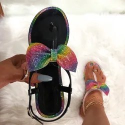 woman flip flops bling shoes china comfortable bow slip on ankle strap flats sandals for womens