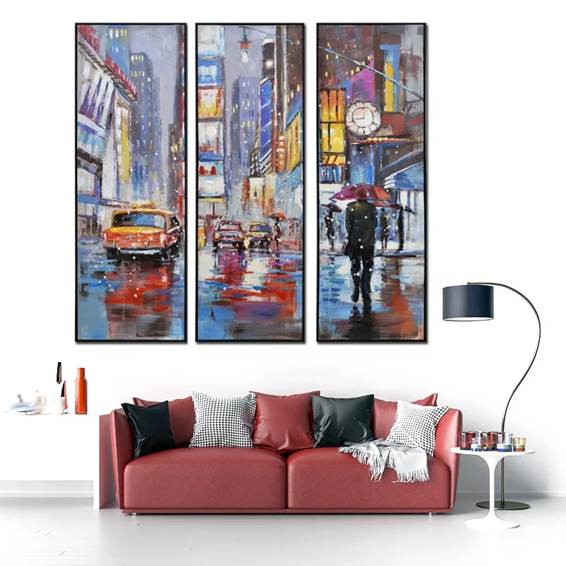
3 panel combination cityscape handmade colorful canvas painting wall art 