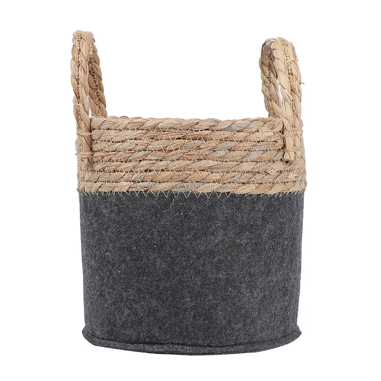 Natural Handmade Straw Basket With Rope Storage Basket For Food Fruit Vegetable Storage Basket Tray