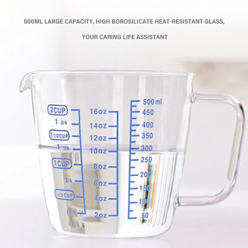 Comi Kitchen Reusable Graduated Scale Borosilicate Measuring Cup Beaker with Handle