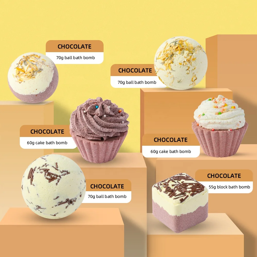 new product ideas 2022 gift set oem luxury bubble organic natural handmade fizzy kids chocolate cupcake bath bombs