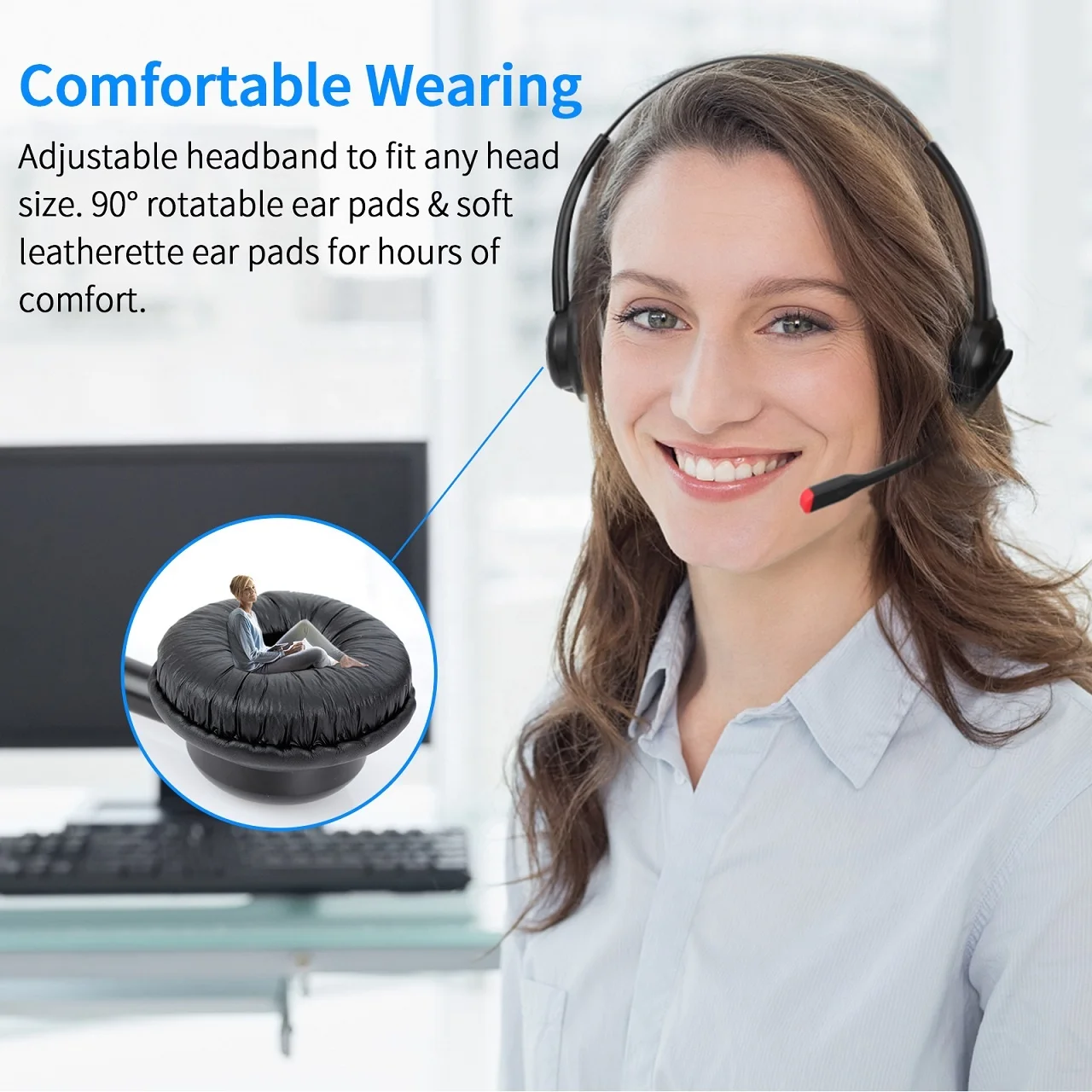 USB Headset with Microphone Noise Cancelling, Computer Headset for Laptop PC Skype Zoom Webinar Call Center Office