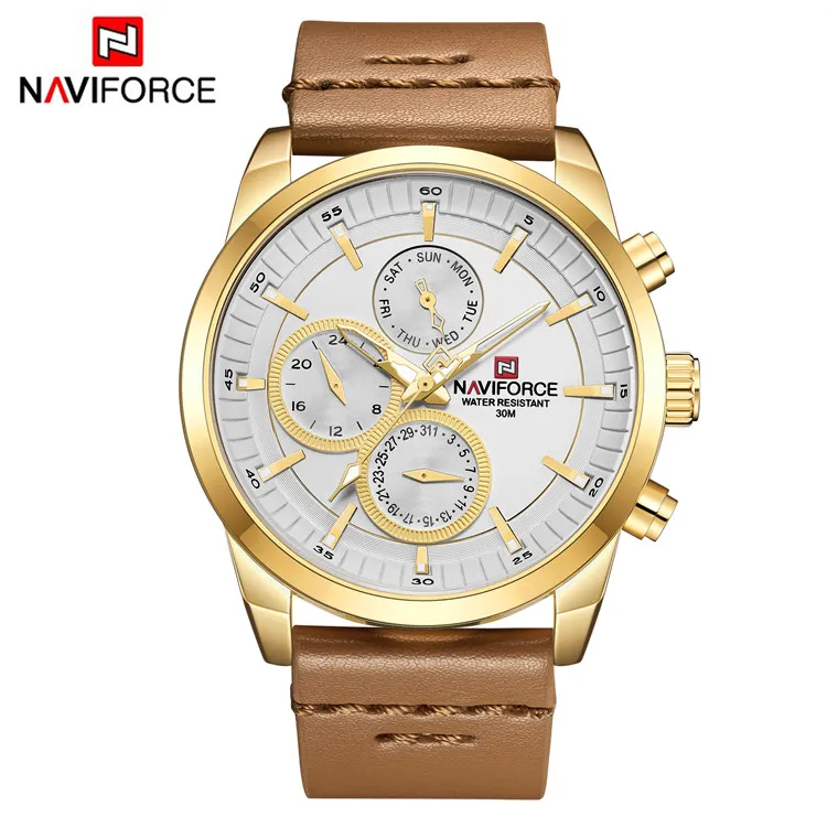 NAVIFORCE 9148 Wholesale  Vegan Leather Strap Elegant Analog Sport Watch 30m Water Resistant Multi Function NAVIFORCE Mens Watch