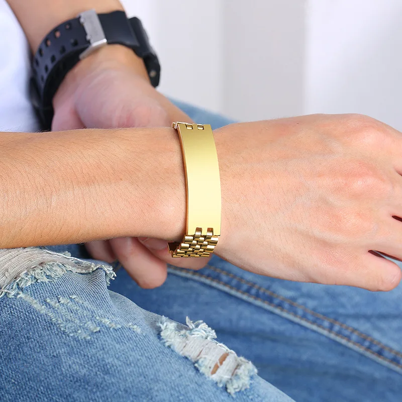 Custom Name 316L Stainless Steel with Gold Sliver or  Black Engraved Bracelet for Men