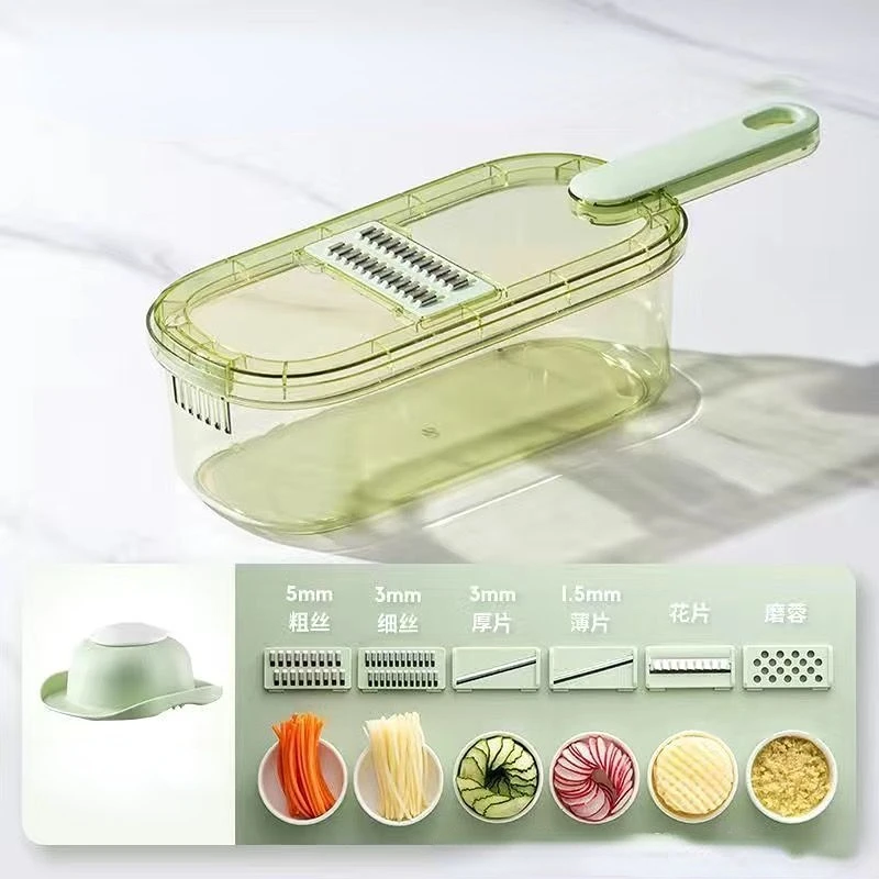 6 Blades Manual Kitchen Cutter Fruit Meat Garlic Potato Cutting Vegetable Chopper With Container Multipurpose Plastic Slicer