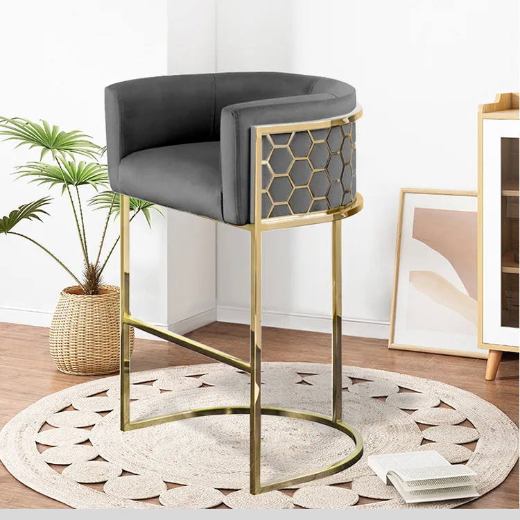 French style metal legs velvet golden panama bar hight chairs for counter bar stool