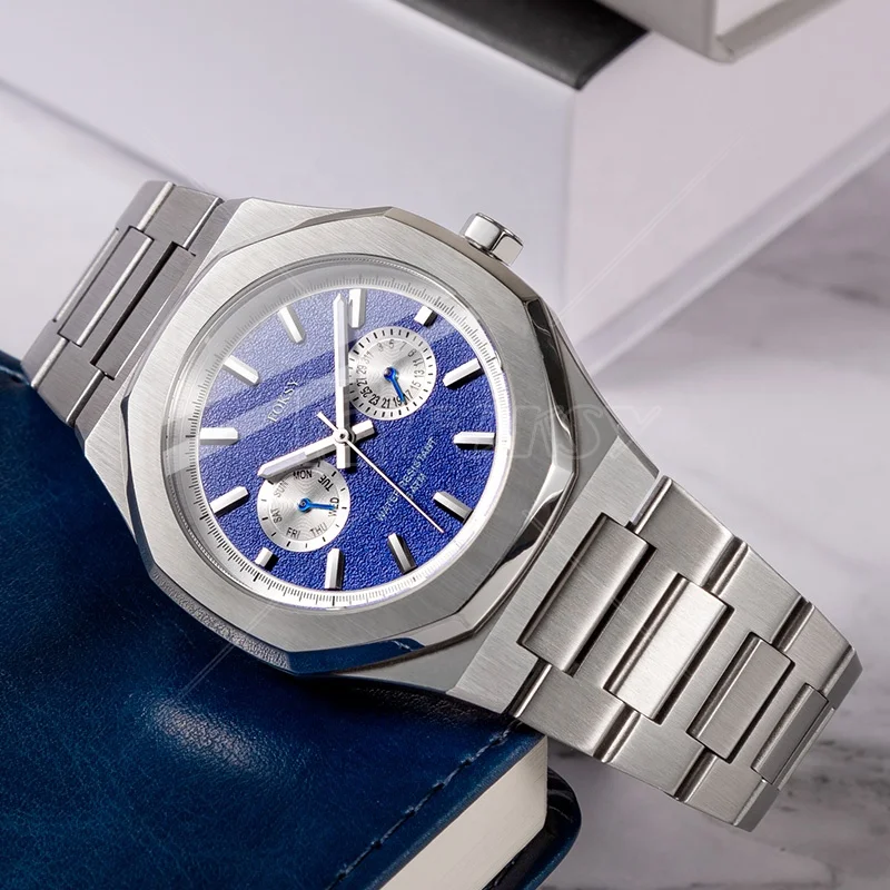 Private Label Brand Vintage Retro Analog Movement Sport Round Design Stainless Steel Luxury Wrist Chronograph Men Quartz Watch