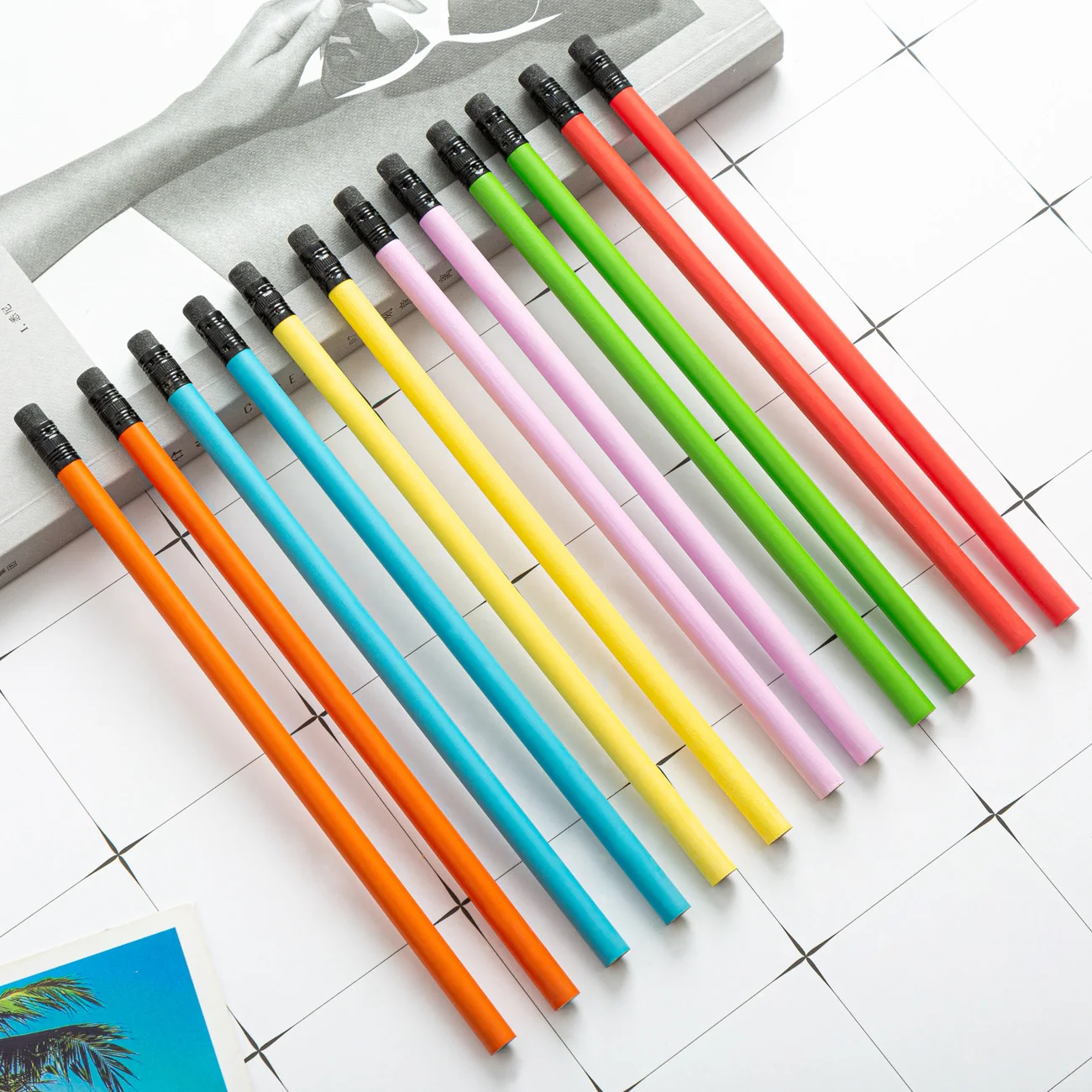 Promotional personalized logo printed cheap multi-colors wood pencil HB pencil round