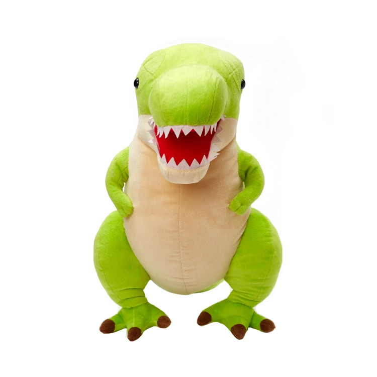 T. rex with green body white belly plush toys dragon