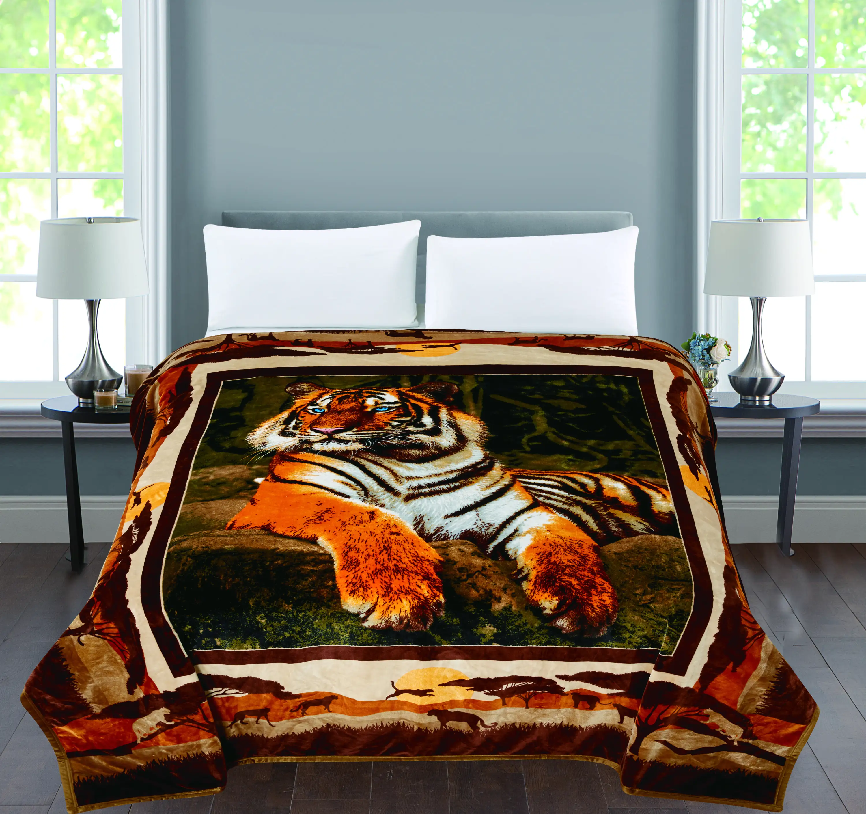Anyu Animal Printed MOQ 1 Cheap Price 210*230cm Single Layer 400 GSM 100% Polyester Flannel Blanket in Stock Wolf Printed